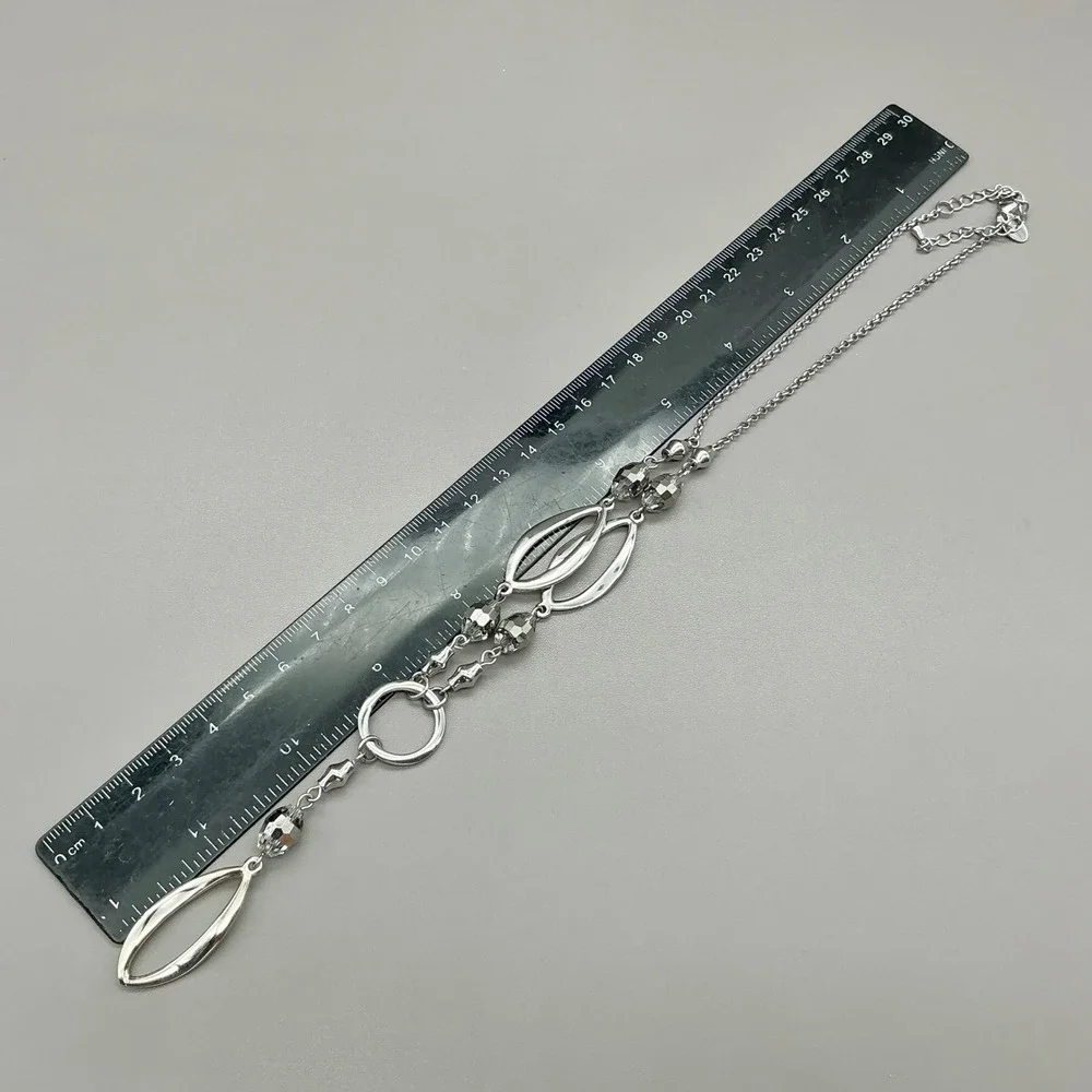 Lia Sophia Necklace Silver Tone Y Necklace Gray Faceted Beads Adjustable